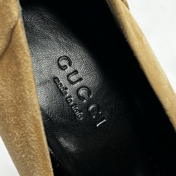 Gucci Camelia Suede Leather Beige Horse bit Block Heel Pumps Size 36.5 US 5.5 - Picture 7 of 11